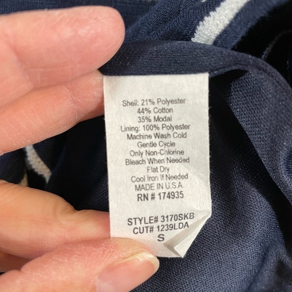 Renee C Women's navy blue white striped lined midi skirt, sz S, EUC - Picture 3 of 6